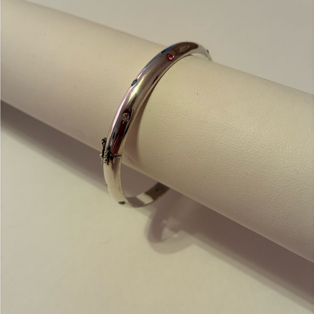 Sterling Silver Bangle Bracelet with Multi Colored Stones